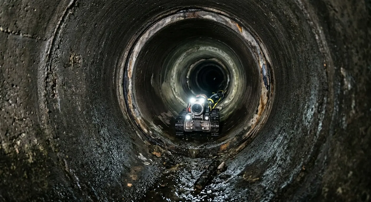 Robotic sewer camera inspecting pipe interior for Sewer Line Cleaning in Calimesa